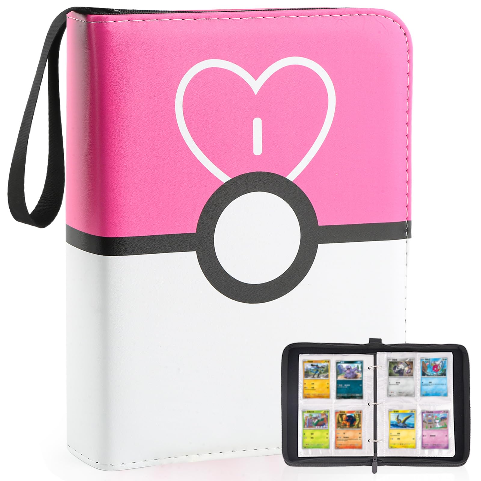 Raccoglitore per carte collezionabili a 4 tasche, adatto per 400 carte con 50 custodie rimovibili, cartella per carte MTG, TCG, carte da gioco e carte sportive, rosa chiaro