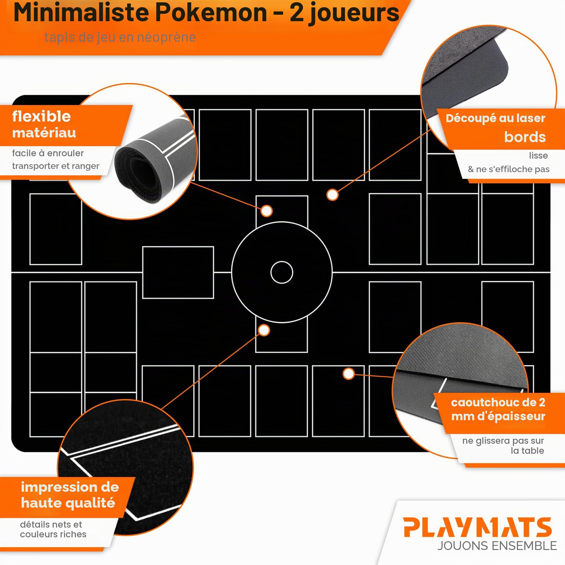 Tapis de Jeu de Cartes Minimaliste Compatible avec Pokémon TCG - 2 Joueurs