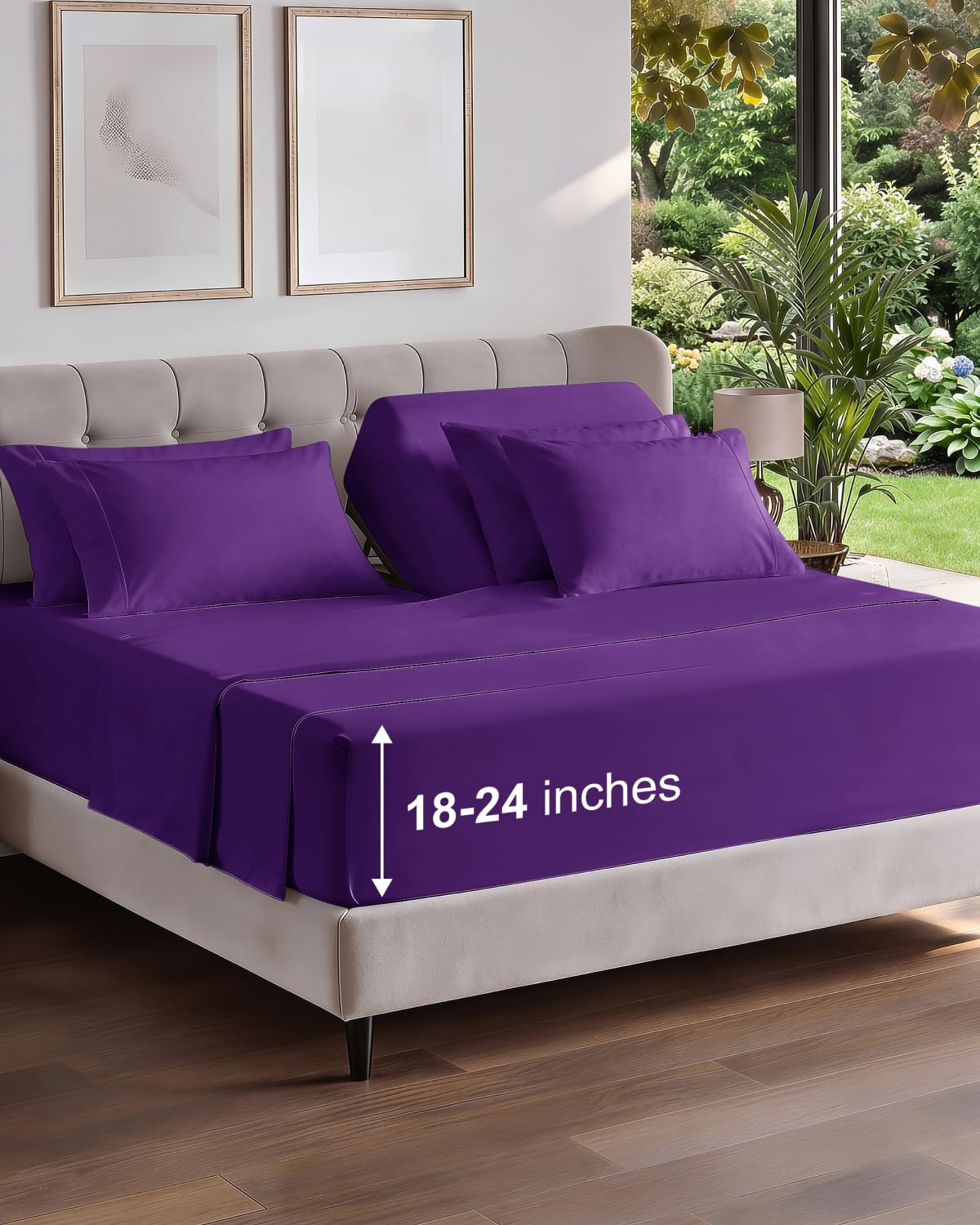 CGK Extra Deep Flex Top Split Head King 6pc Cooling Sheet Set - Purple