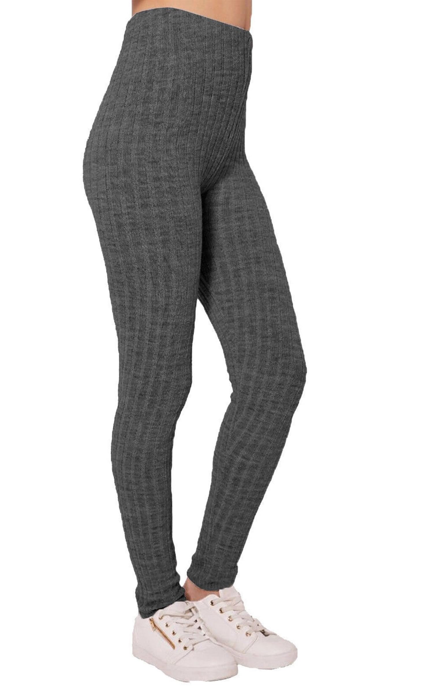 H&F Women’s Chunky Knitted Ribbed Thick Plain Full-Length Leggings Stretchy Warm Winter Pants Size (Charcoal, 12-14)