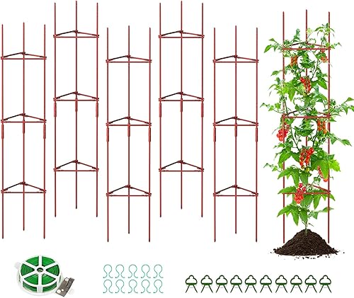 DoCred Paquete de 6 jaulas para tomates, soportes para plantas, estacas de jardín, hasta 49 pulgadas, estacas multifuncionales de enrejado de jardín