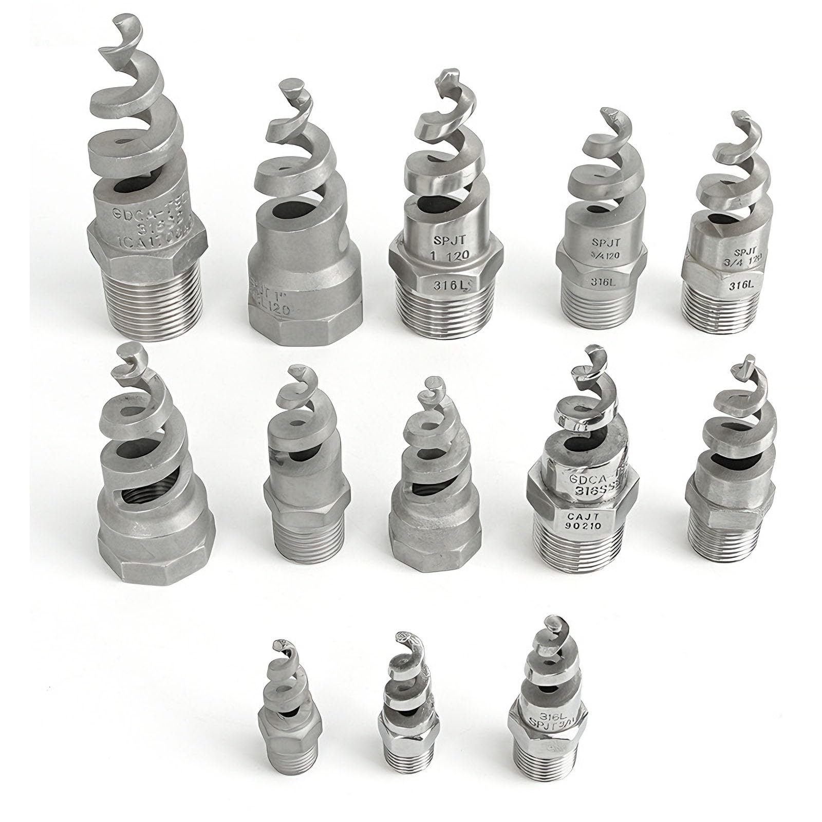 Spiralna stożkowa dysza rozpylająca, spiralny zraszacz ze stali nierdzewnej do nawadniania azonu ogrodowego 1/4" do 2"