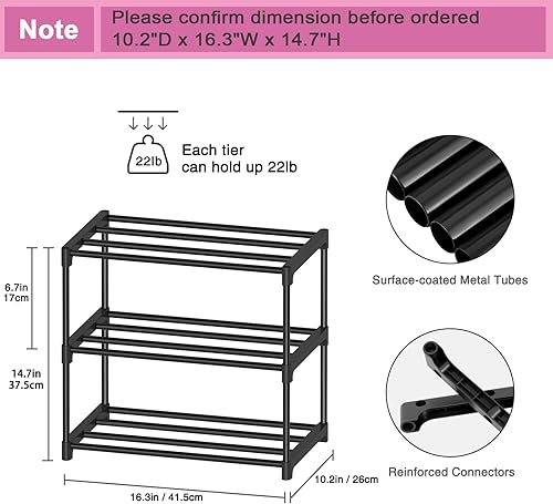 Miniatura 3 de zapatero pequeño apilable de 3 niveles, estante estrecho para zapatos de niños, niños pequeños y adultos, estante para zapatos ligero para guardar