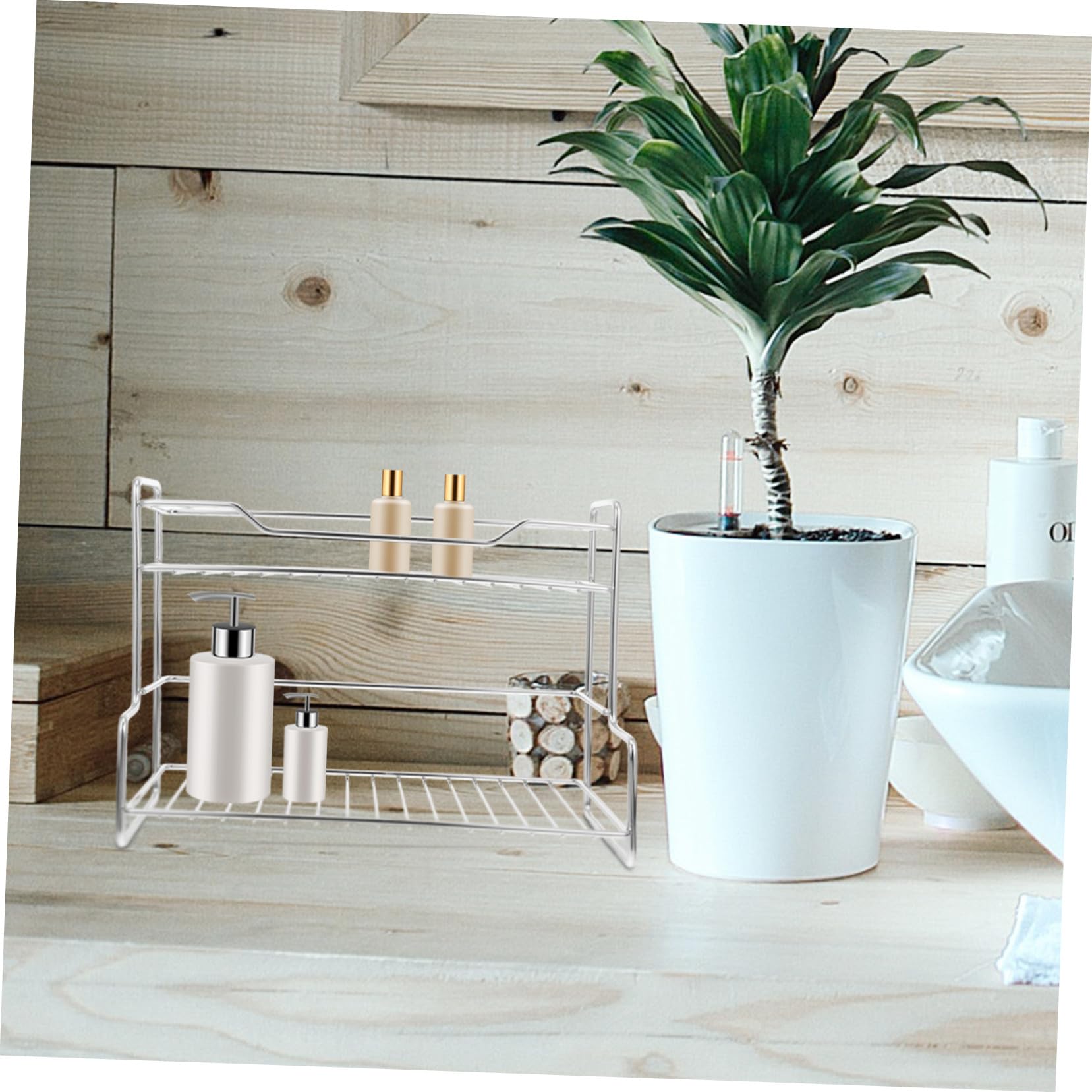 Scaffale a doppio livello in acciaio inox per trucco e cura della pelle, espositore multifunzionale per articoli da toeletta per bagno e cucina con forte capacità di carico