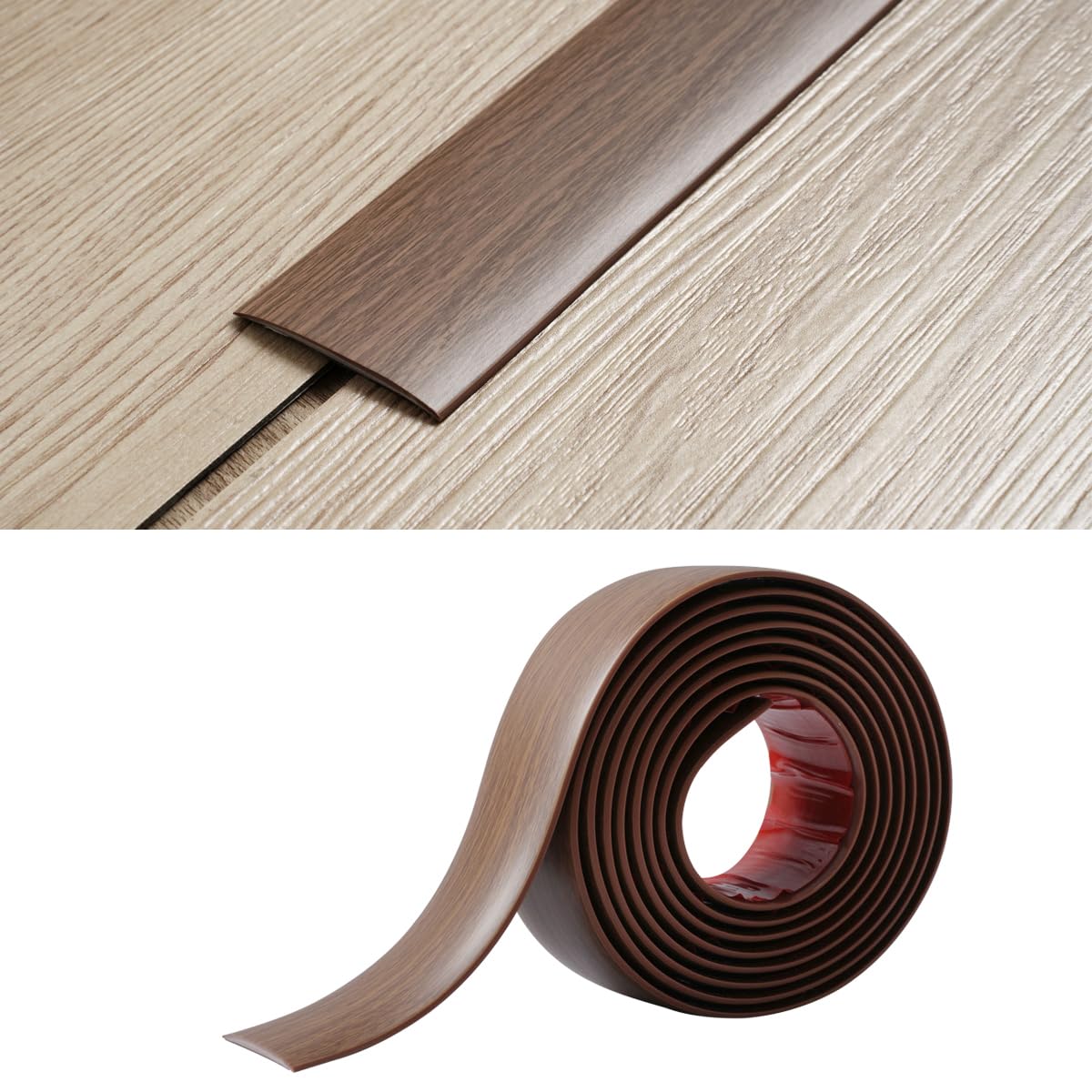 PVC Floor Transition Strip-2mm Thick×5cm Wide,Laminate Floor Cover Strips Self Adhesive Door Bar Divider Strip Flat Flooring Edge Joining Trim(2M,Brown Teak Grain) — image 1