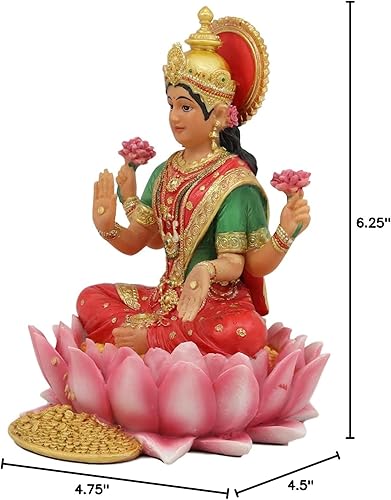 Miniatura 6 de Ebros sentado hermosa diosa hindú Lakshmi meditando en la estatua del trono de loto 6.25 pulgadas de alto esposa y Shakti de Vishnu Patrona del