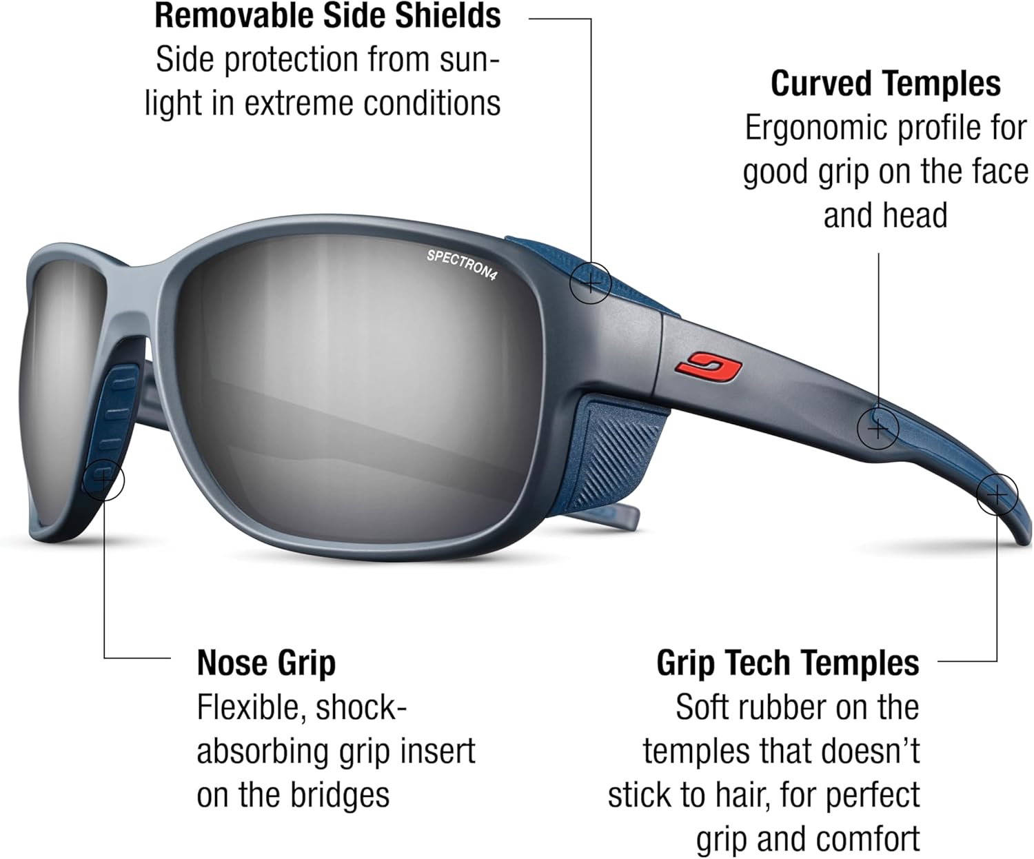 Julbo Montebianco 2 Glacier Glasses for Men & Women w/Removable Side Shields for Hiking, Snow/Glare - 100% UV Protection - Image 2