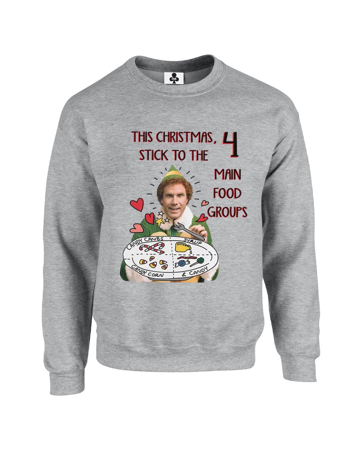 New Spirit Original 4 Main food groups, christmas xmas festive winter elves elf novelty Unisex Funny Adults Sweatshirt Jumper Heather Grey