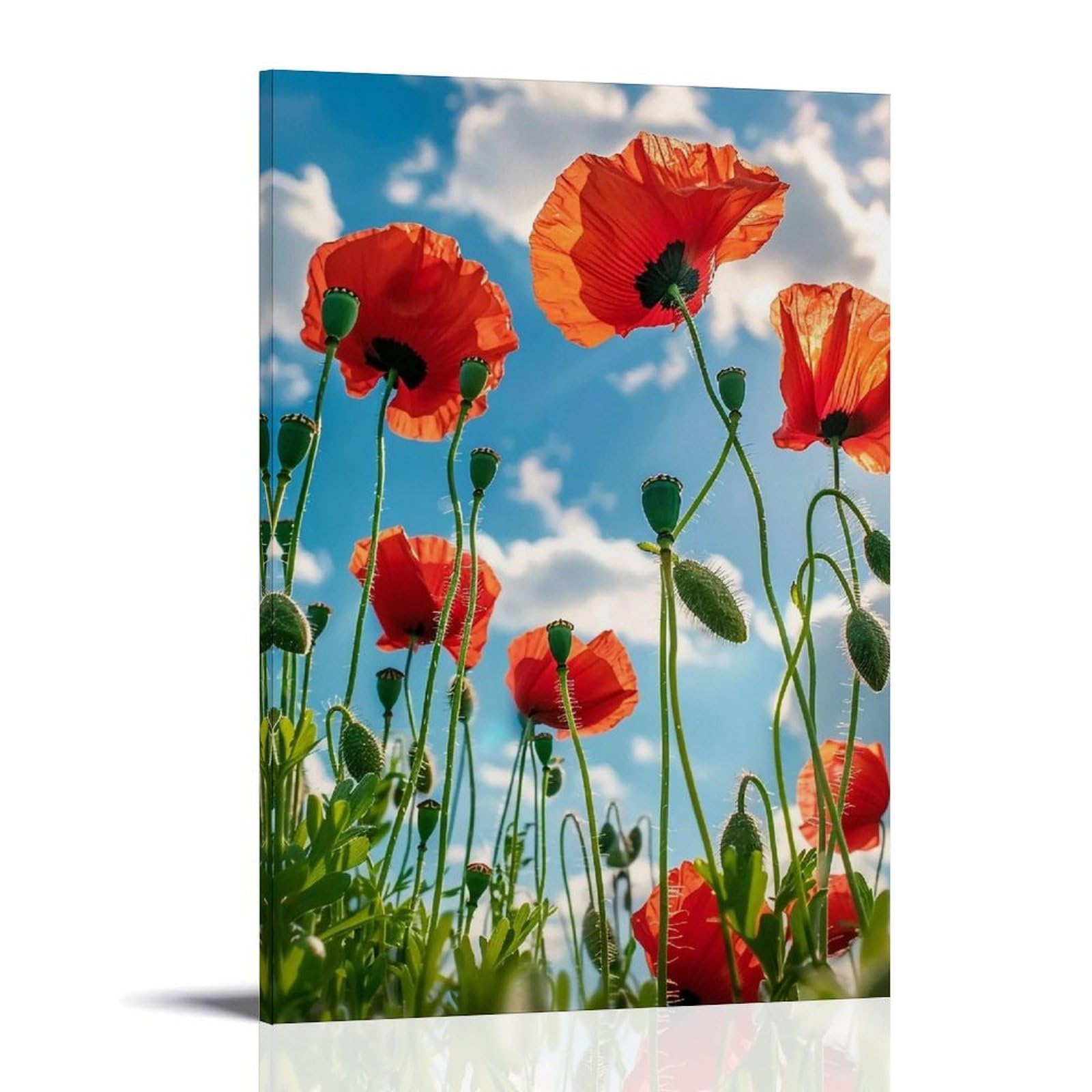 Hueryryhy Frame-Style 24X36inch Vibrant Red Poppies Framing Golden Hour Cloudscape 02 Poster Wall Art Canvas Vintage Aesthetic Painting Decor For Rooms 24X36inch Frame-Style