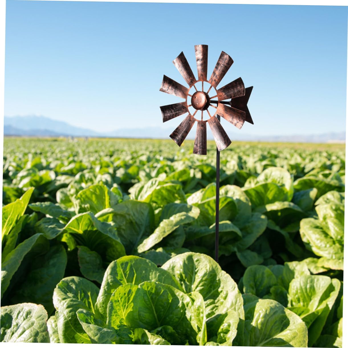 2pcs Garden Windmill Decor Metal Windmill Ornaments Rotating Decorative Pinwheel for Lawn Outdoor Decorative