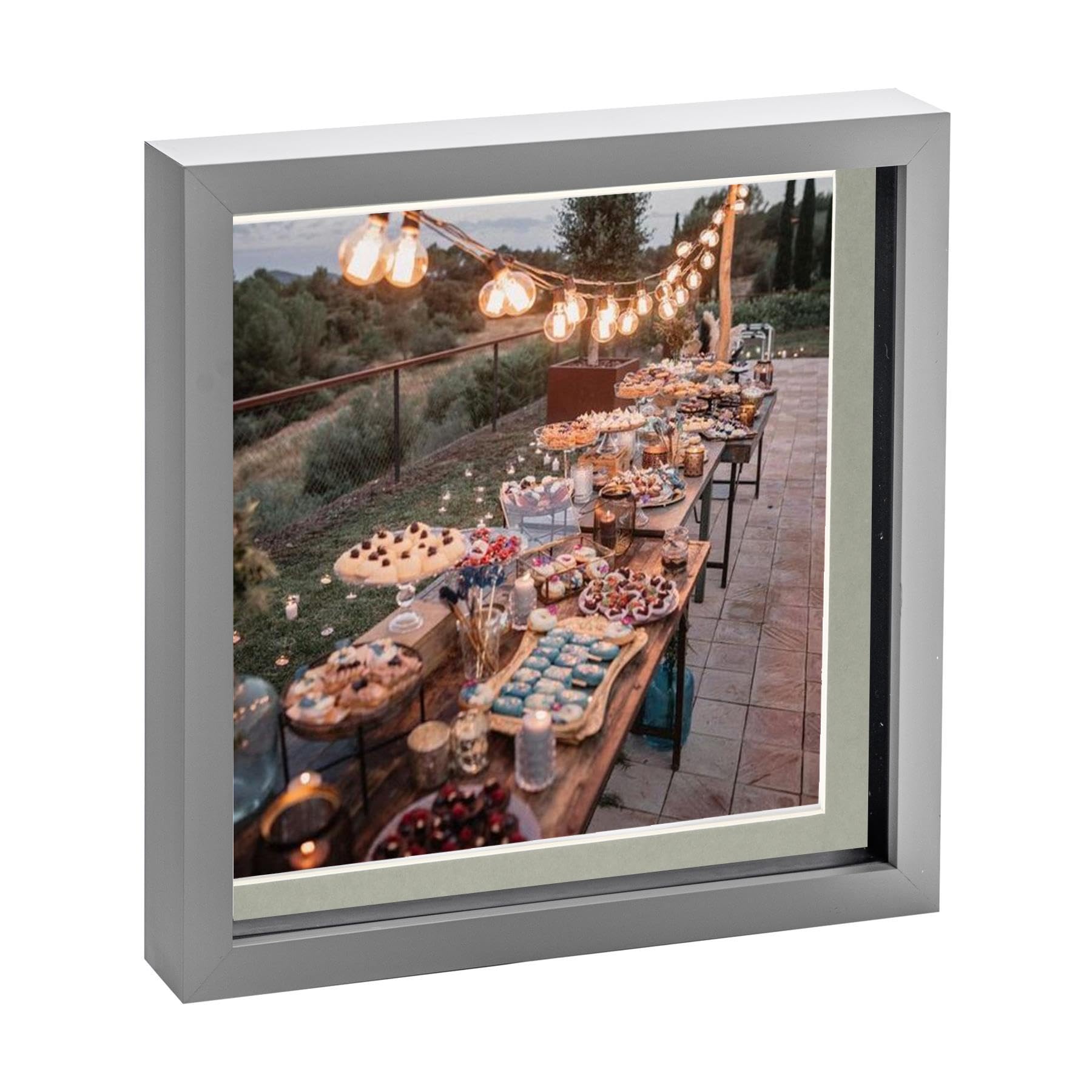 Nicola Spring Grey/Grey X 3D Shadow Box Photo Frame - Craft Display Picture Frame With 8 X 8 Mount - Glass Aperture Size 10