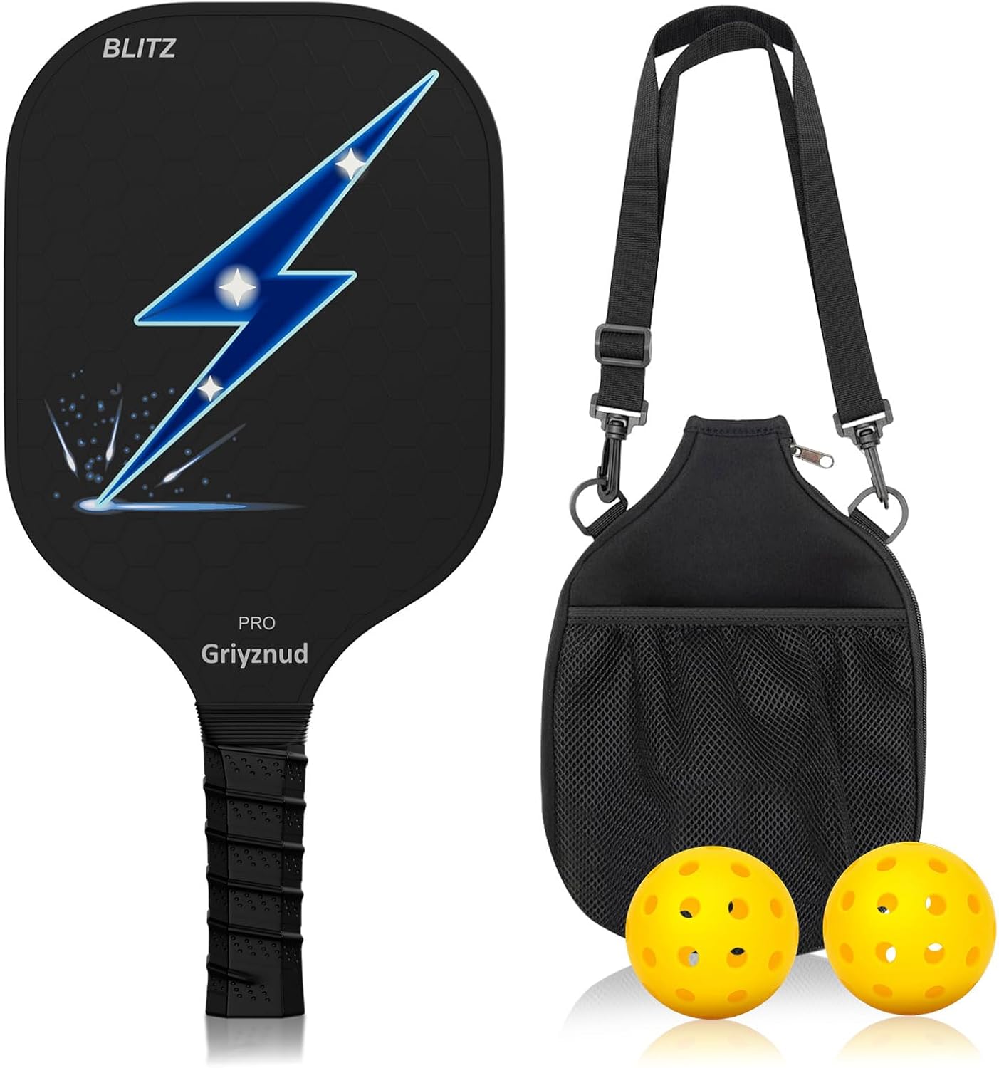Pickleball Paddles Set of 1 or 2, Fiberglass Rackets, Lightweight Pickle Ball Rackets, with Outdoor Bag, Indoor Balls, for Beginners, Family, Professional Equipment