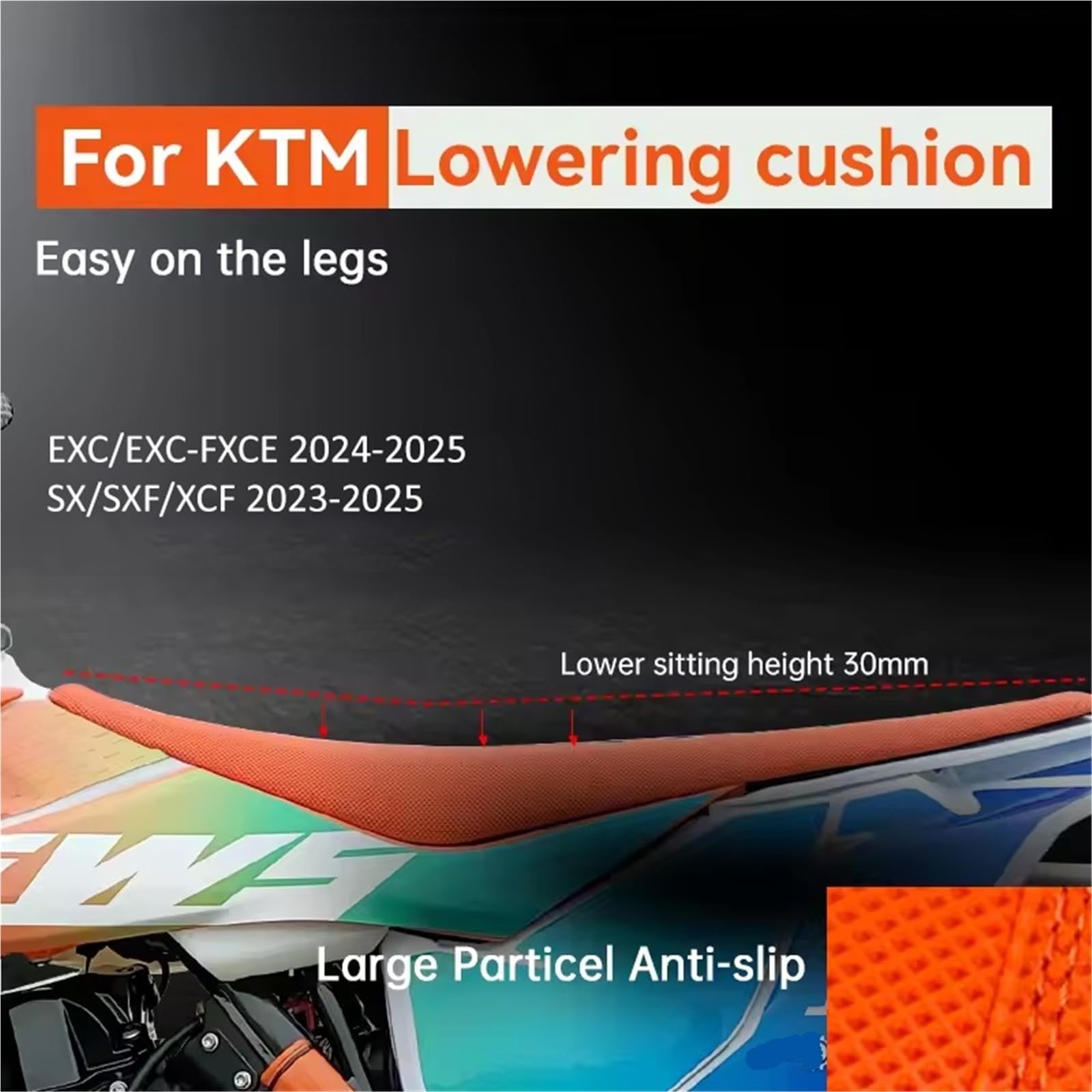 Siedzenia motocyklowe Ławka motocrossowa o 30 mm niższa od oryginalnej pasuje do KTM EXC EXCF SX SXF XC XCF XCW XCFW 125-500 2023 2024 Enduro pokrowiec na siedzenie(Black)