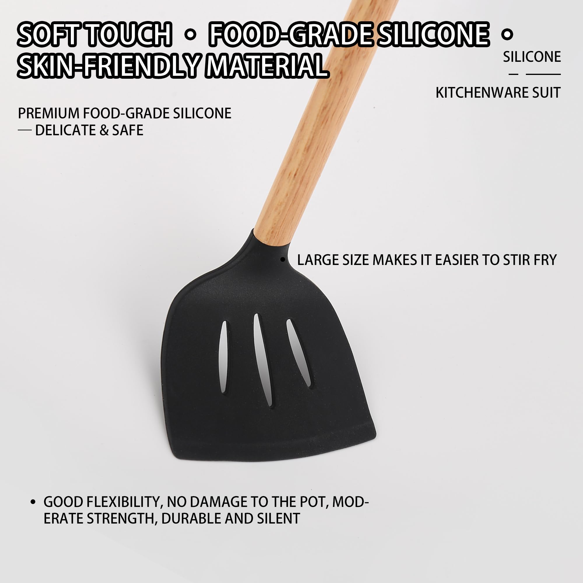 23-teiliges Küchenmesser- und Küchenutensilien-Set mit Messerblock, Schneidebrett, Silikon Kochutensilien, Edelstahlmesser und Holzgriff Küchenhelfer Schwarz