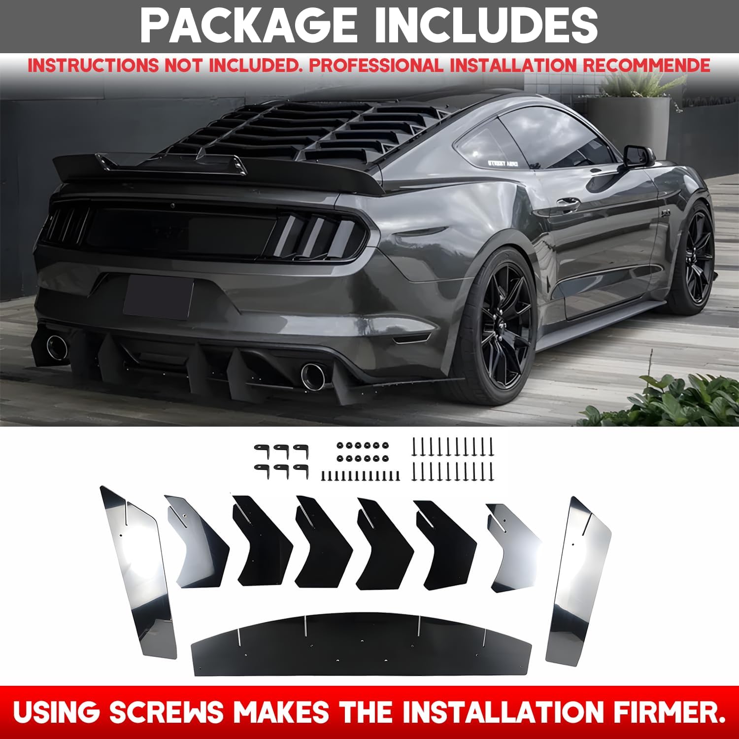Rear Bumper Lip Diffuser for 2015-2023 Ford Mustang, V2 Style Gloss Black Lower Back Lip Diffuser Mustang Exterior Accessories (Gloss Black)