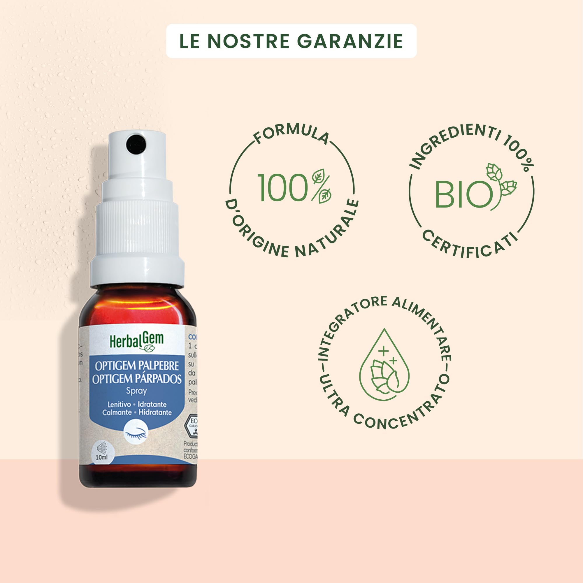 Herbalgem- Spray Palpebre Bio Optigem - Sollievo per Occhi Stanchi e Irritati - Spray Idratante Lenitivo al Fiordaliso -10 ml