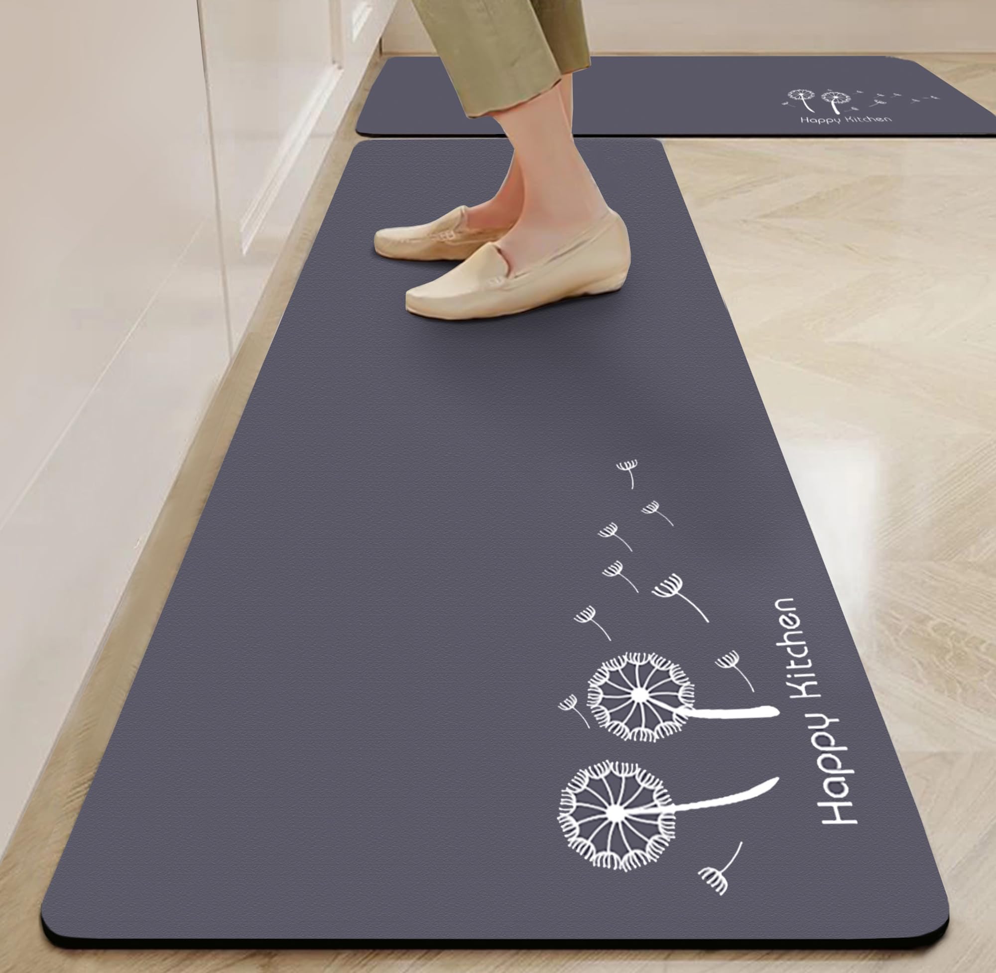 Yellow Weaves– Non-Slip Kitchen Floor Mats, Water Absorbent, Rugs,Standing Rubber Mats for Kitchen, Office, Sink and Laundry Room, Happy Kitchen (Pack of 2)