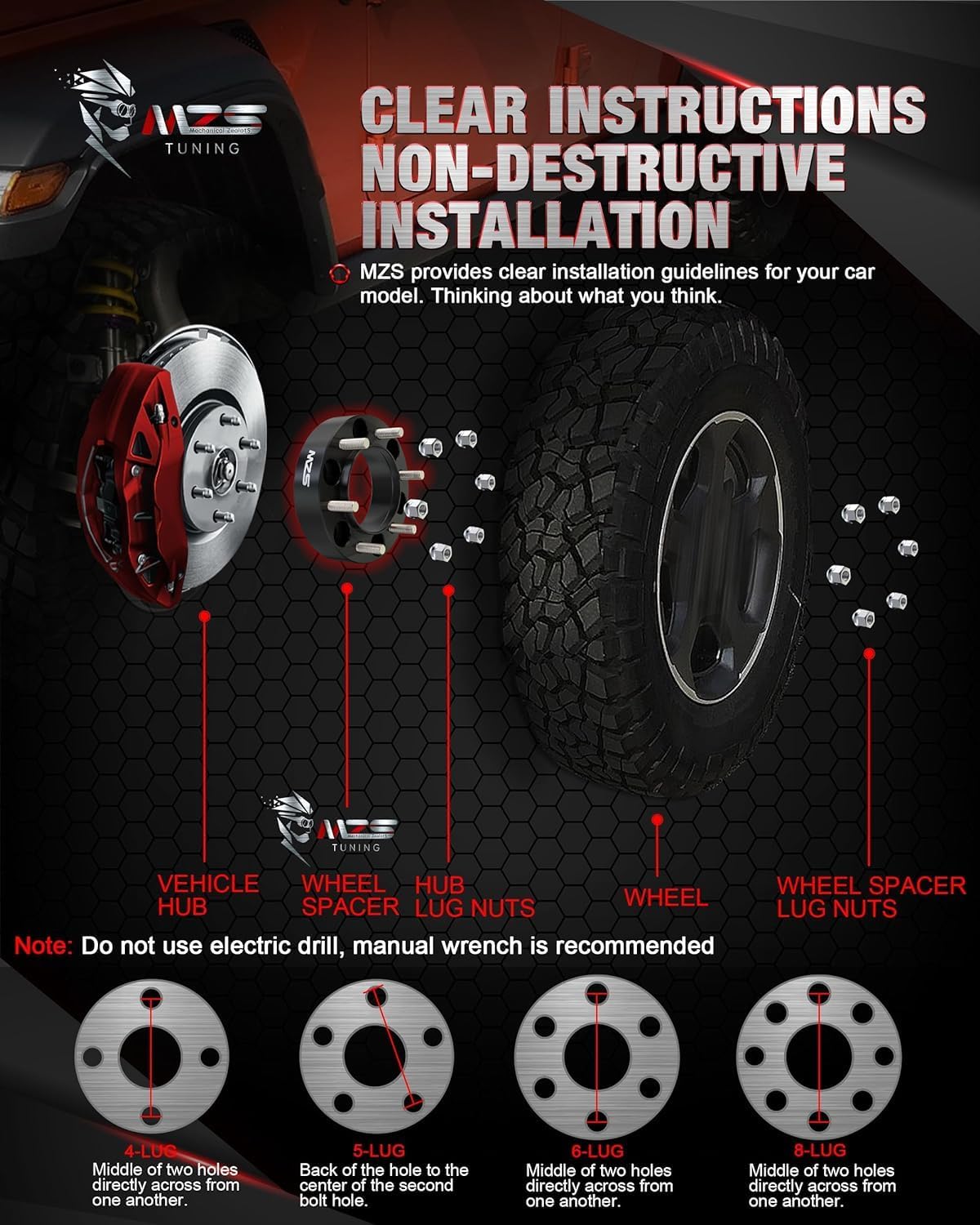 MZS 6X135 Wheel Spacers, 1.5" Thick 87.1mm Hub Bore Hubcentric M14x1.5 Studs Compatible with 2015-2026 F150 / 15-26 Expedition / 15-26 Navigator Fit 6 Lug Wheels - Pack of 4 Black