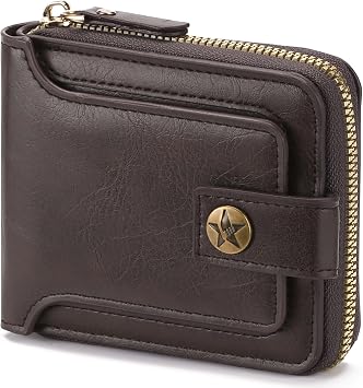 Wallet Men Leather Bifold Wallets For - Flap ID Window Zip Coin Pocket Mensr Wallets - Big Capacity Credit Card Travel Wallet