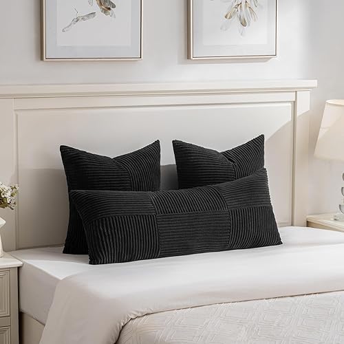 Miniatura 5 de Fancy Homi Paquete de 2 fundas de almohada decorativas negras de 18 x 18 pulgadas para sala de estar, sofá, cama, sillón, rústico, bohemio,