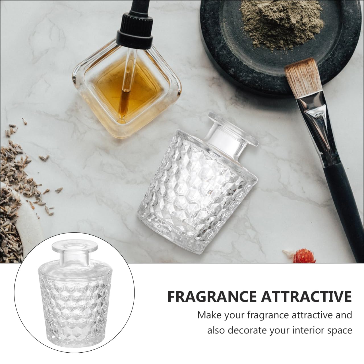 HOMSFOU 100ml Empty Glass Diffuser Bottle - Refillable Crystal Jar Container for Essential Oils, DIY Replacement Diffuser Sticks, Fragrance Accessories for Home, Office, Spa, Meditation