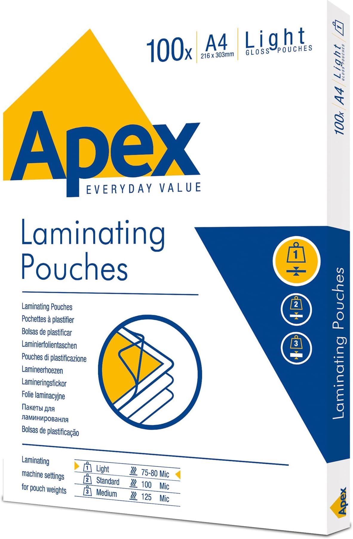 Fellowes Apex A4 Laminating Pouches, Glossy Finish, 100 Sheets - Light Duty -...