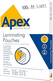 Fellowes Apex A4 Laminating Pouches, Glossy Finish, 100 Sheets - Light Duty - Ideal for Notices and Photos