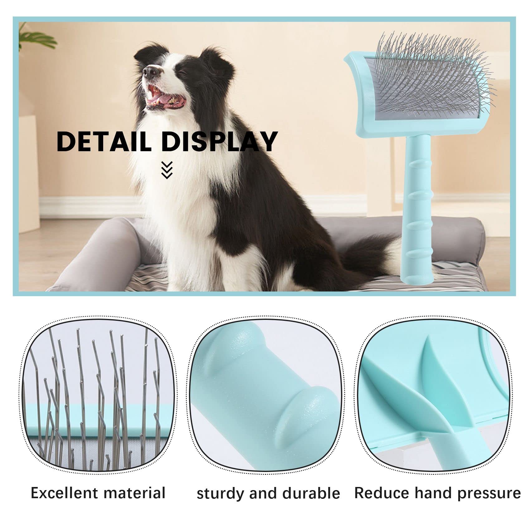 Hausdec Firm Slicker Brush for Extra Long Pin Dog Grooming Wire Brush and Deshedding (Green) - Image 2