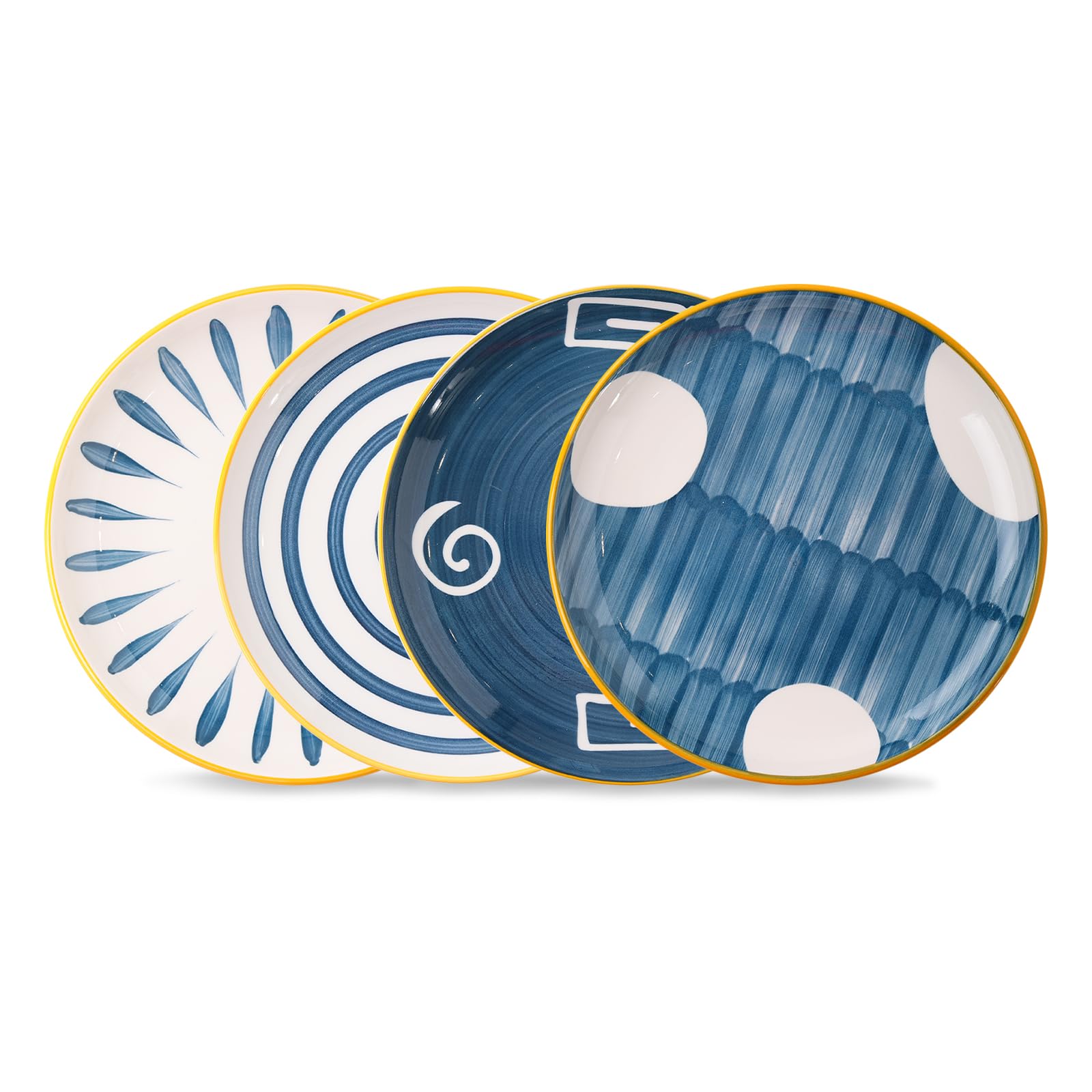 Yeacccng Salad Bowls, Serving Bowls Set of 4, 8 Inches Shallow Plate for Salad, Fruit, Pasta and Dinner,Colorful Ceramic Serving Plates for Kitchen, Dishwasher & Microwave Safe