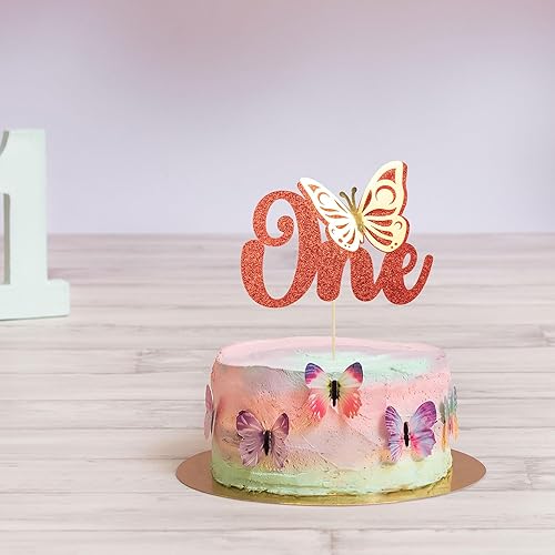 Miniatura 5 de Gyufise 1 decoración de mariposa para pastel con purpurina roja para baby shower, mariposa, primer cumpleaños, decoración para temática de mariposa,