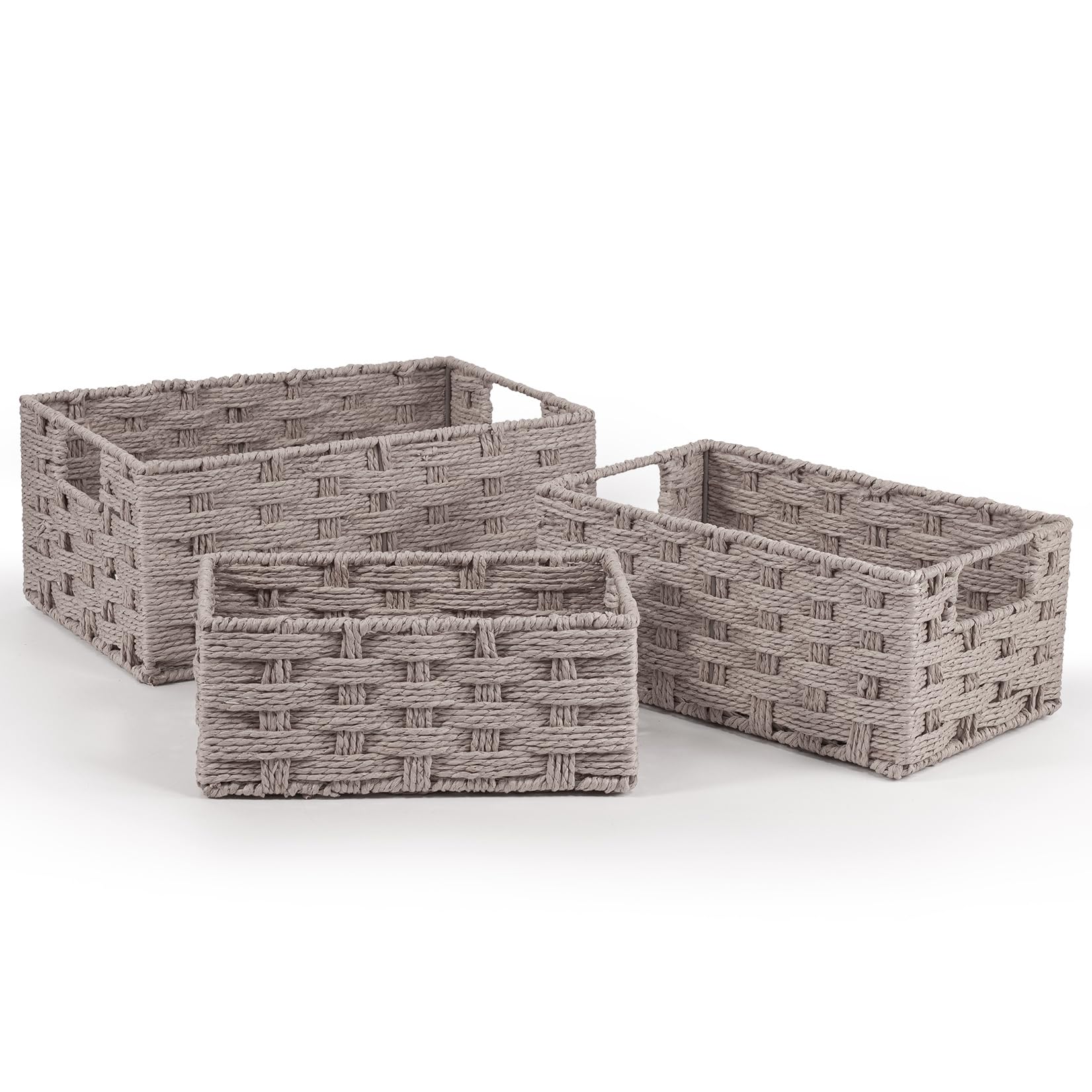 Woodluv Grey Storage Baskets Set Of 3, Gift Hamper Basket Bathroom Storage Basket For Shelves, Wardrobe Organiser Toys Tidy Baskets,