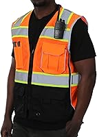 Vista 13 de sesafety Chaleco de seguridad con 9 bolsillos, chaleco reflectante de alta visibilidad, chaleco de seguridad, chaleco de trabajo para hombre