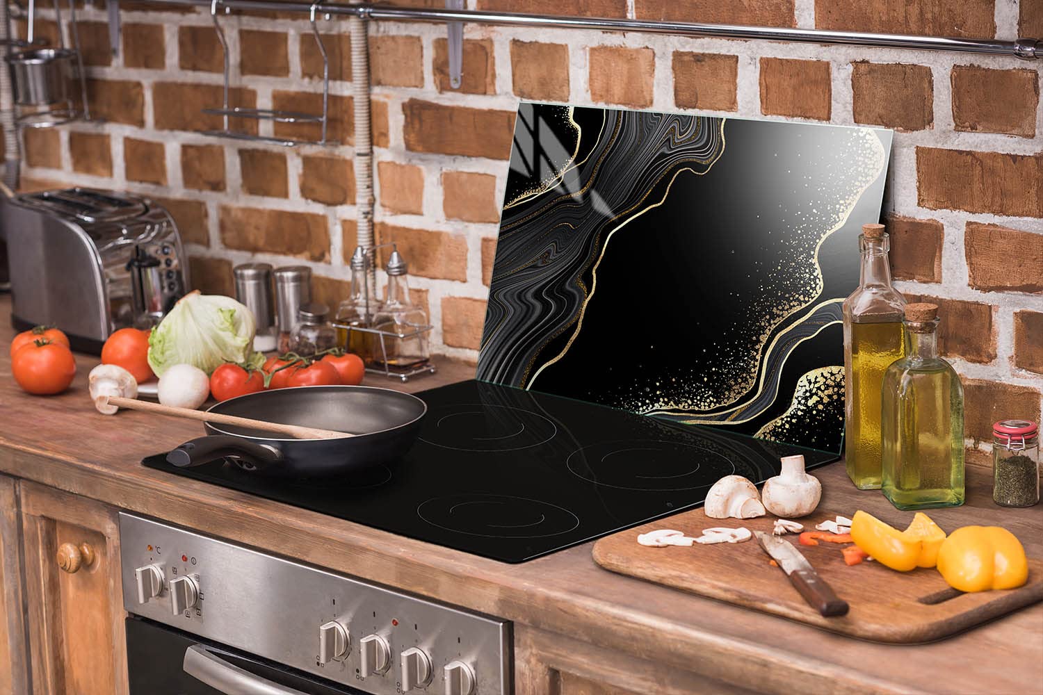 Placa protectora de vitrocerámica 70 x 52 cm 1 pieza cocina eléctrica universal para inducción protección contra salpicaduras tabla de cortar de vidrio templado como decoración, MÁRMOL