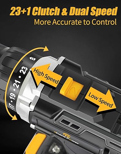 Miniatura 3 de C P CHANTPOWER Taladros recargables, taladro inalámbrico de energía eléctrica de 20 V con batería y cargador, ajuste de par 16+1, 2 velocidades