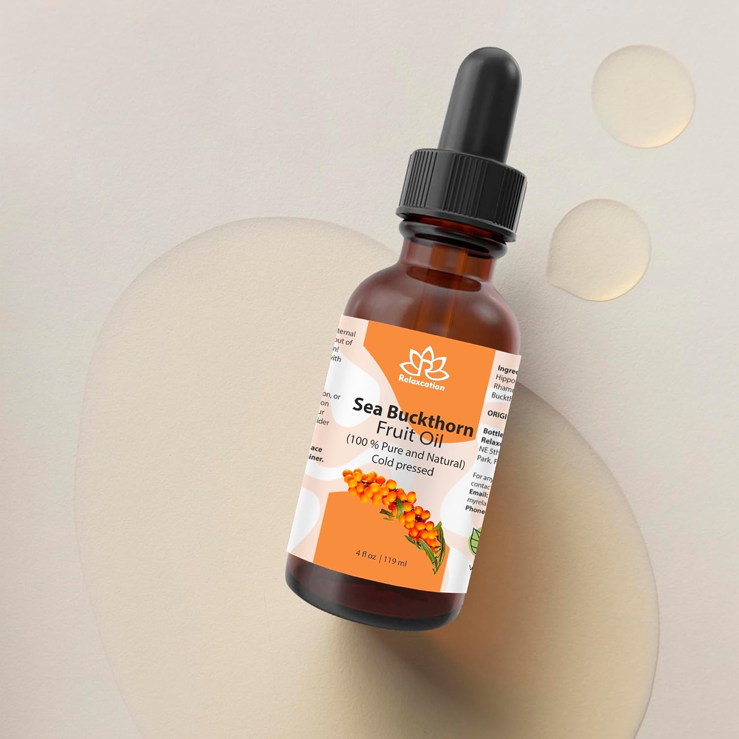 Relaxcation Sea Buckthorn Fruit Oil – Cold Pressed Glow Oil for Face, Hair, Body & Scalp | Natural Hydrating Extract in Amber Glass | Lightweight, Fast-Absorbing and Travel Friendly (4 oz)