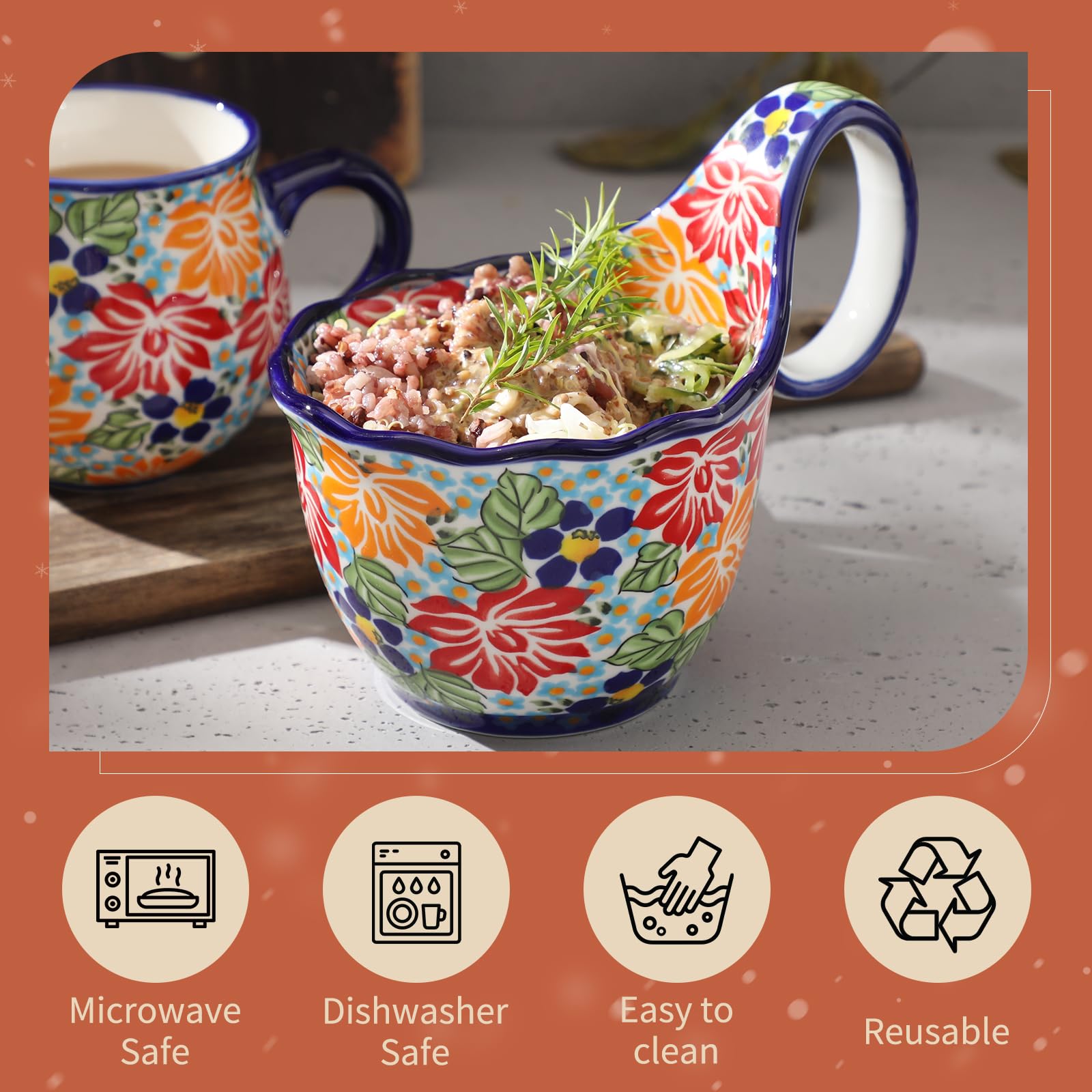 Amazon.com: ALMA 16oz Soup Bowl with Handle,Ceramic Soup Cup for