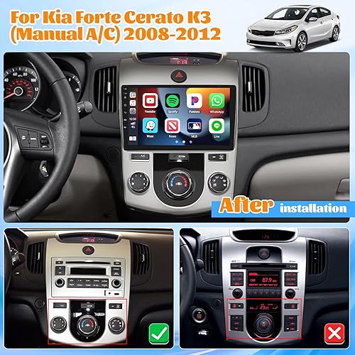 Miniatura 2 de (AC) Roinvou 2+64G Android CarPlay Stereo para Kia Forte Cerato K3 2008-2012, CarPlay inalámbrico integrado con Android Auto, pantalla táctil de 9