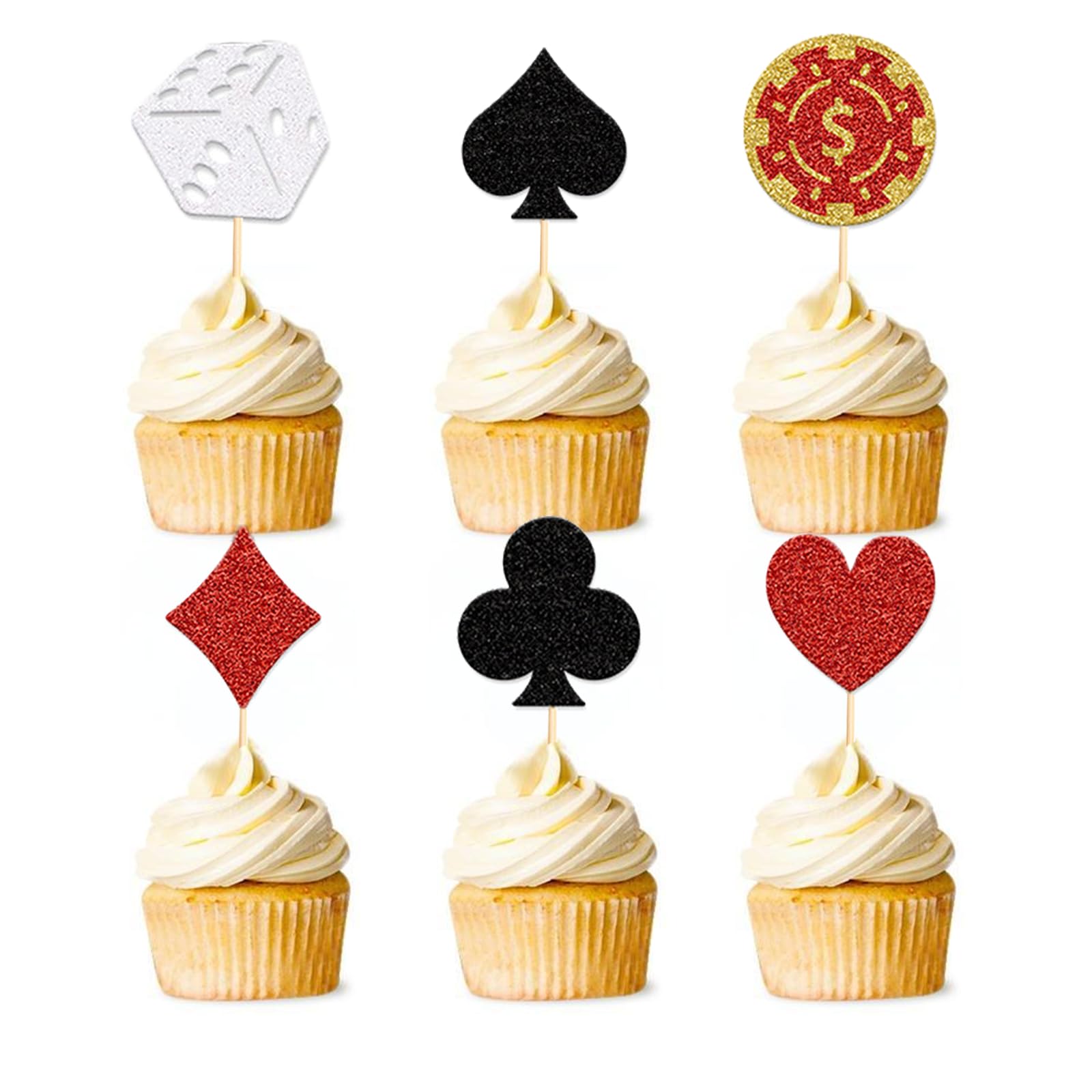 24Pcs Casino Poker Cupcake Toppers Game Chips Dices Cake Toppers Decorations for Las Vegas Casino Night Poker Theme Party Birthday Party Supplies