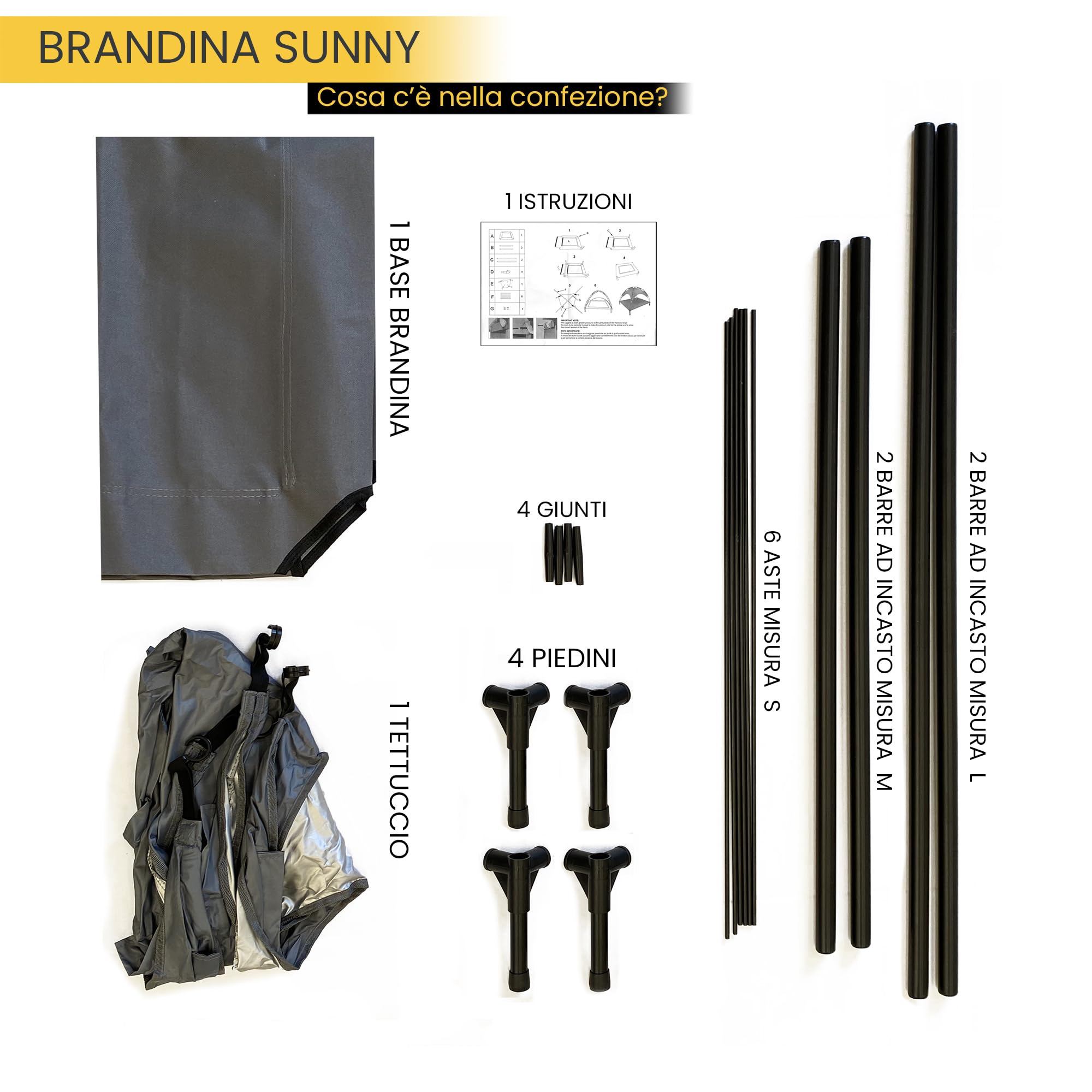 Italian Bed Linen – Brandina Rialzata per Cani "Sunny", Lettino con Tettuccio Protezione UV e Impermeabile, Tessuto Traspirante Anti-Umidità, Portata 50kg, Ideale per Esterno e Giardino, 105x85x85 cm