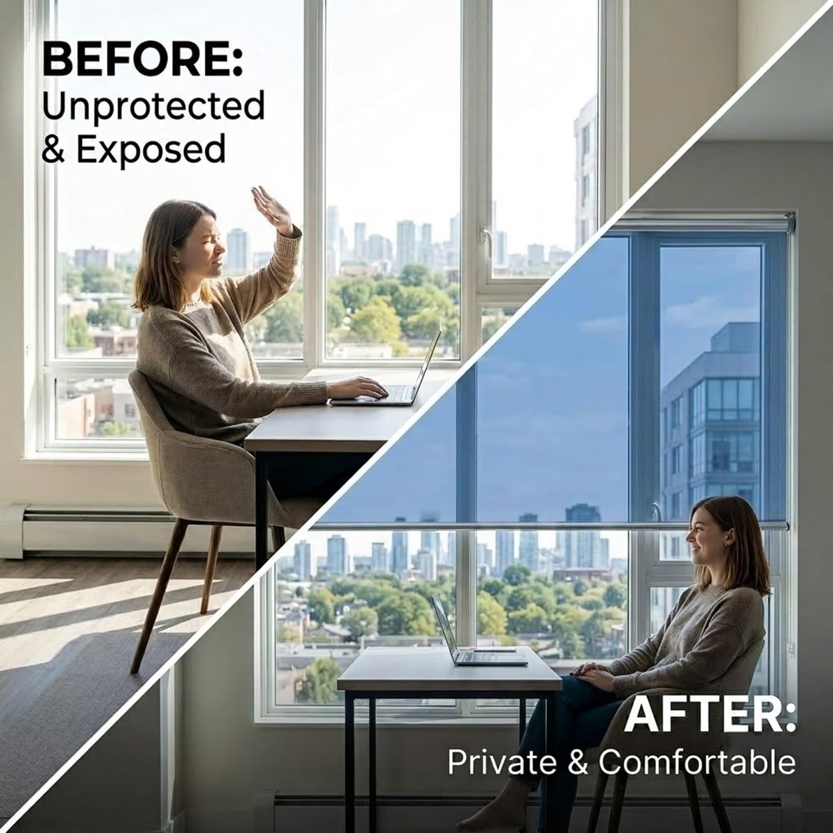 Store Enrouleur Miroir sans Tain, Store Occultant sans Perçage Anti Chaleur, Pare Soleil Fenetre Transparent Thermique Anti Regard pour Bureau Maison Balcon(Noir,W80xH200cm)