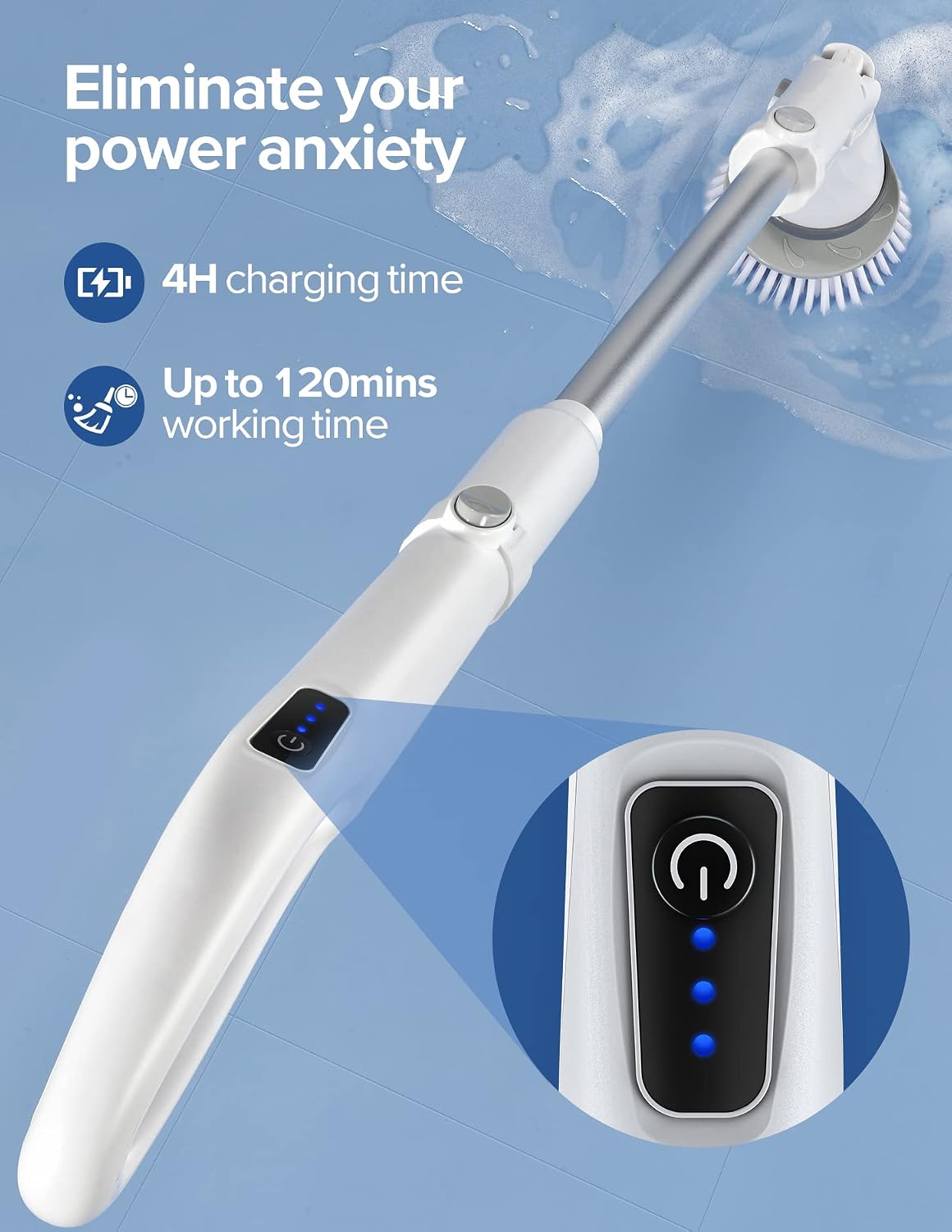 Electric Spin Scrubber, 2023 New Cordless Shower Scrubber with LED Display, Power Scrubber with Detachable Extension D-Shape Handle, Cleaning Brush for Bathroom Tile Tub Shower Grout