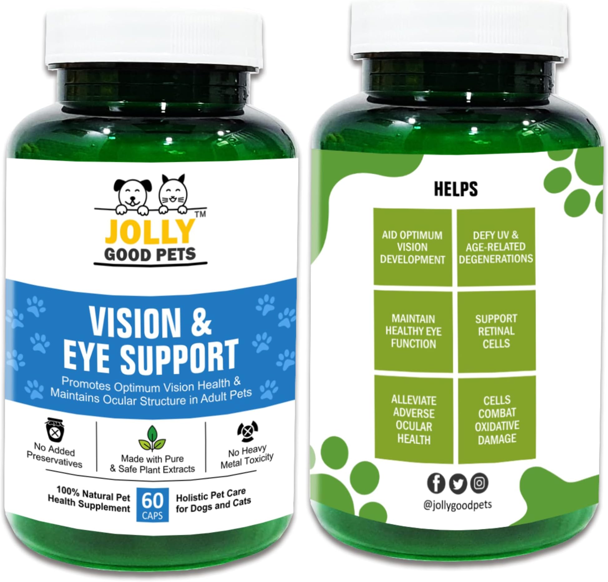 Vision & Eye Support Supplement for Dogs & Cats I 100% Plant-Based I Combats Aging Degeneration & Supports Retina Cells I 60 Capsules