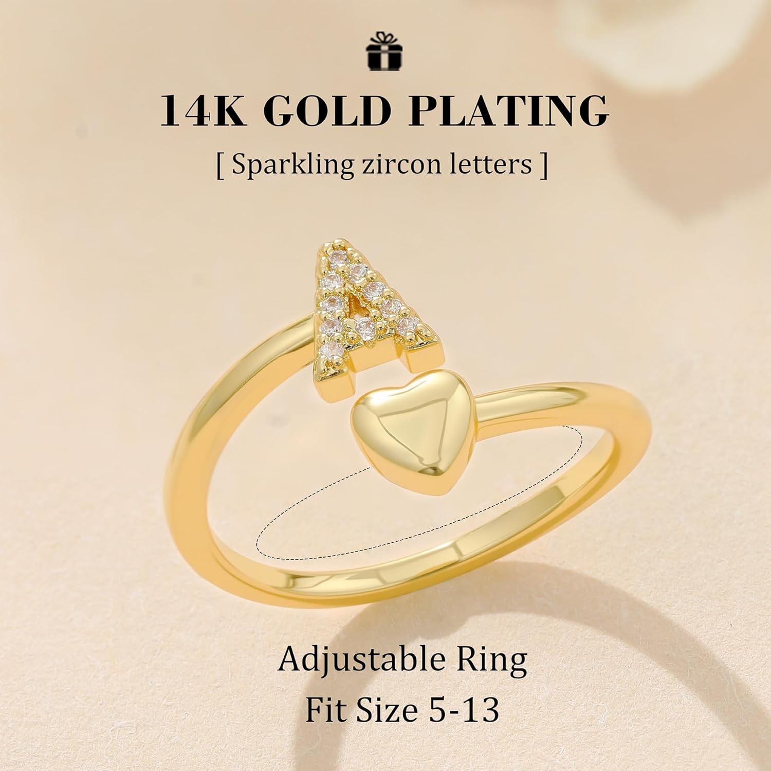 Valentines Day Gifts for Kids Teen Girls, Dainty 14K Gold Plated Adjustable Initial Rings Teen Girl Gifts Trendy Stuff Heart Ring Birthday Valentines Day Gift for Teenage Girls - Image 6