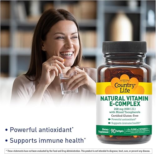 Miniatura 2 de Country Life Vitamina E Complejo 400 UI – Tocoferoles mixtos naturales – Antioxidante y apoyo inmunológico – Promueve la salud de la piel y combate