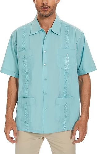 MAXJON Camisas de guayabera para hombre, camisas cubanas de manga corta