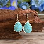 Turquoise Dangle Earrings for Women-14K Gold Plated Teardrop Earrings for Women Handmade Drop Gemstone Earrings Turquoise Jewelry for Women