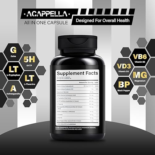 Miniatura 2 de ACAPPELLA Ashwagandha Suplementos con GABA Suplemento 5-HTP L - Cápsulas de teanina y cápsula de L-triptófano - 120 unidades