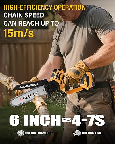 Miniatura 3 de Mini motosierra inalámbrica compatible con batería Dewalt 20V MAX, motosierra eléctrica NEOTEC de 6 y 8 pulgadas con engrasador automático y tensor
