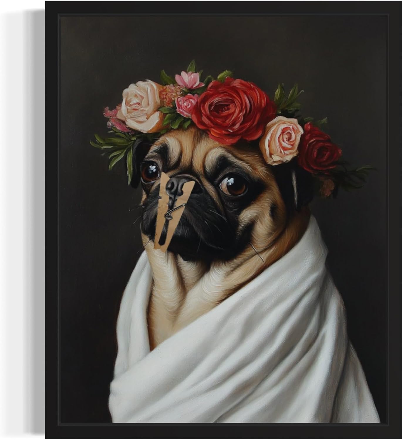 Pug Funny Bathroom Posters Black Humor Smell Pinch Nose Dog Poster Print Wall Art Animal Disgusting Smell Toilet Painting For Bathroom, Restroom, Room Decor Painting Gallery 16 (Pug, 11 x 14 inches, Unframed)