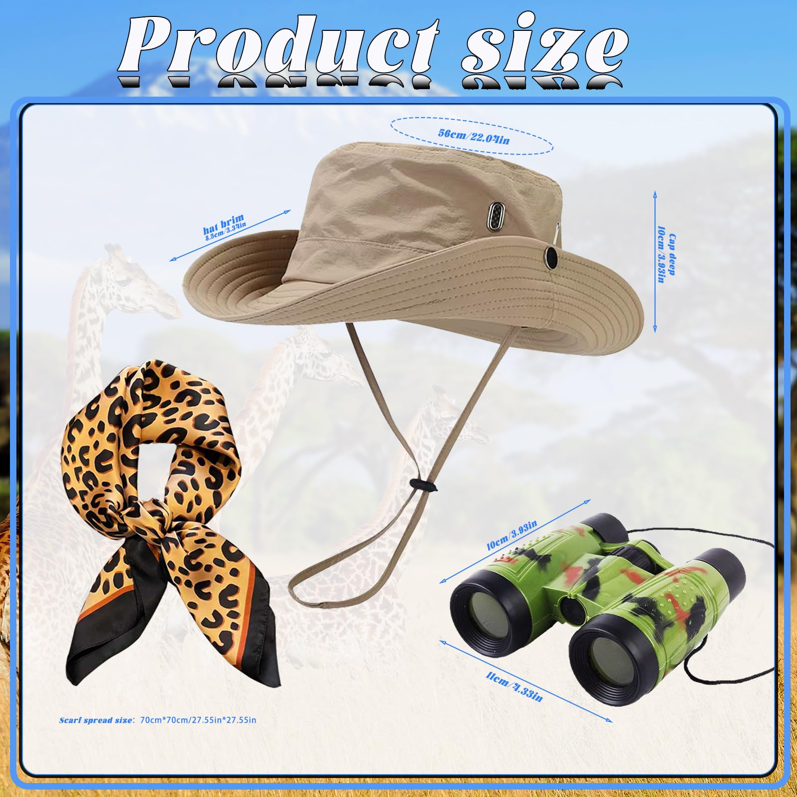 DONGZQAN 3 PCS Safari Costume Accessories Set, Safari Hat Women, Zookeeper Costume With Leopard Print Scarf, Sunglasses - Image 2